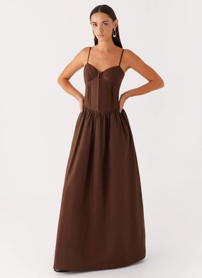 Subtle Touch Sheer Light Cerys Maxi Dress - Chocolate