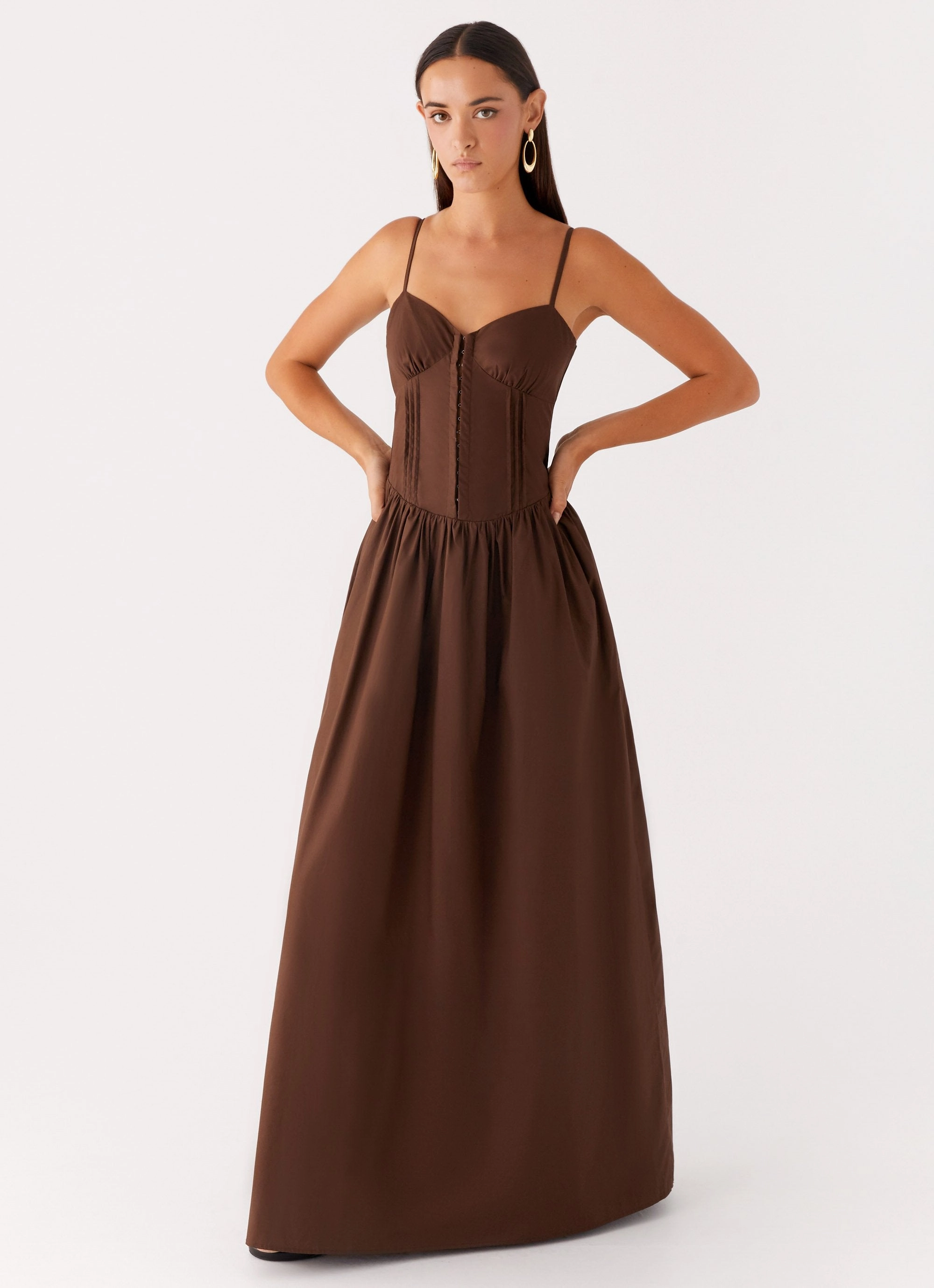 Subtle Touch Sheer Light Cerys Maxi Dress - Chocolate