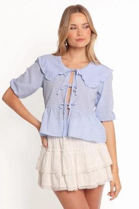 Odor Control Fabric elegant design Tillio Tie Front Top - Blue