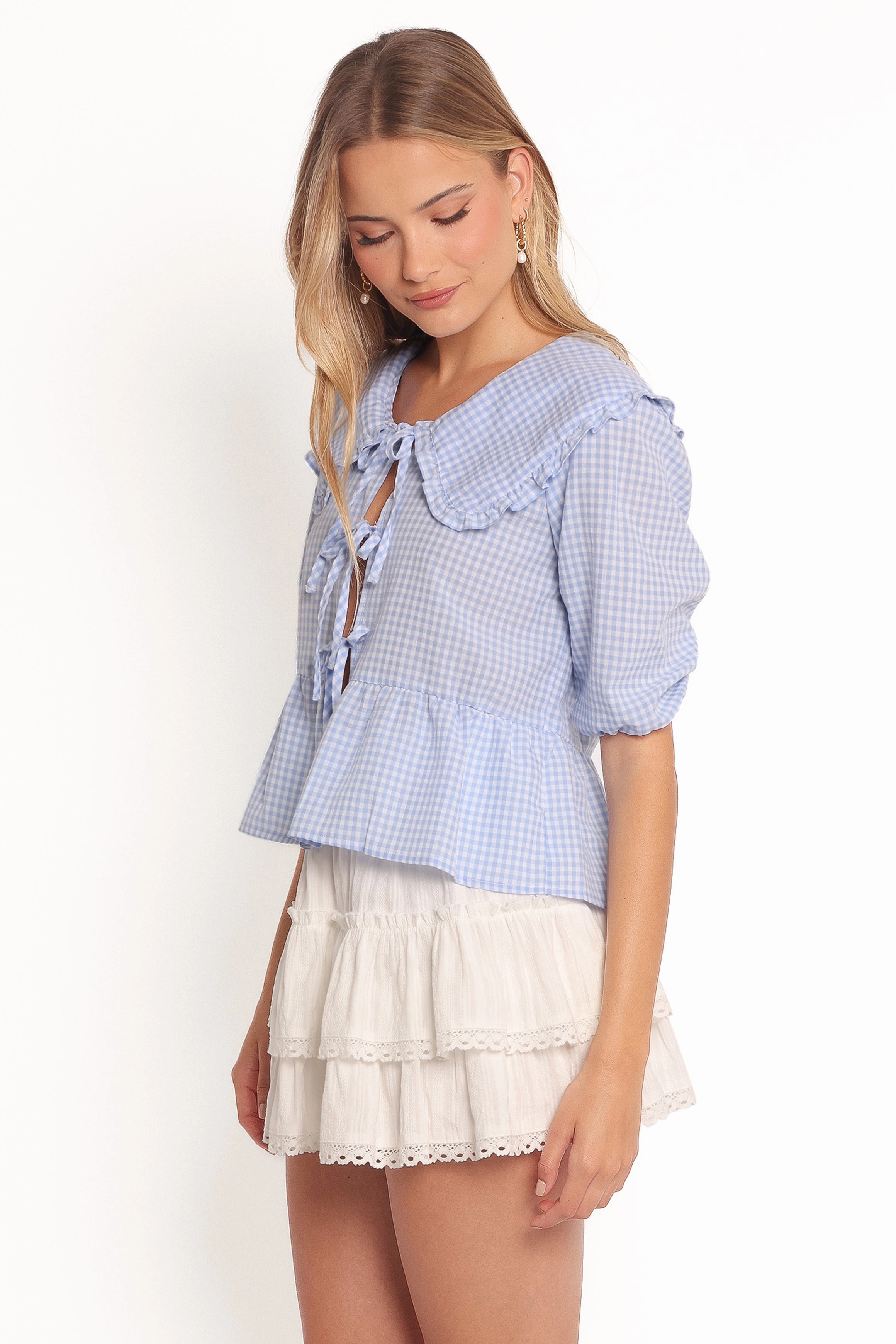 Chilly Weather Wear Tillio Tie Front Top - Blue