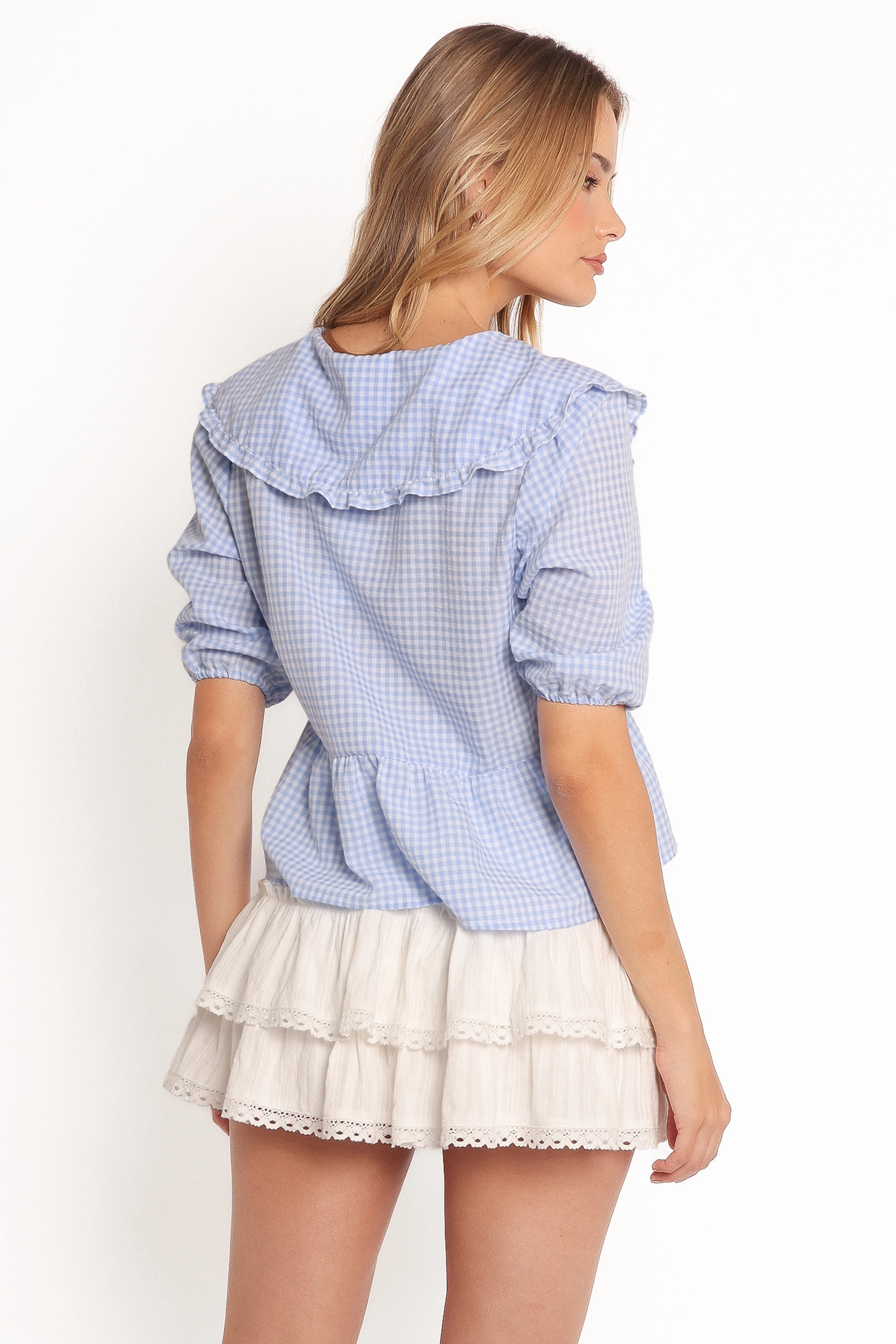 Tillio Tie Front Top - Blue Loose Comfort