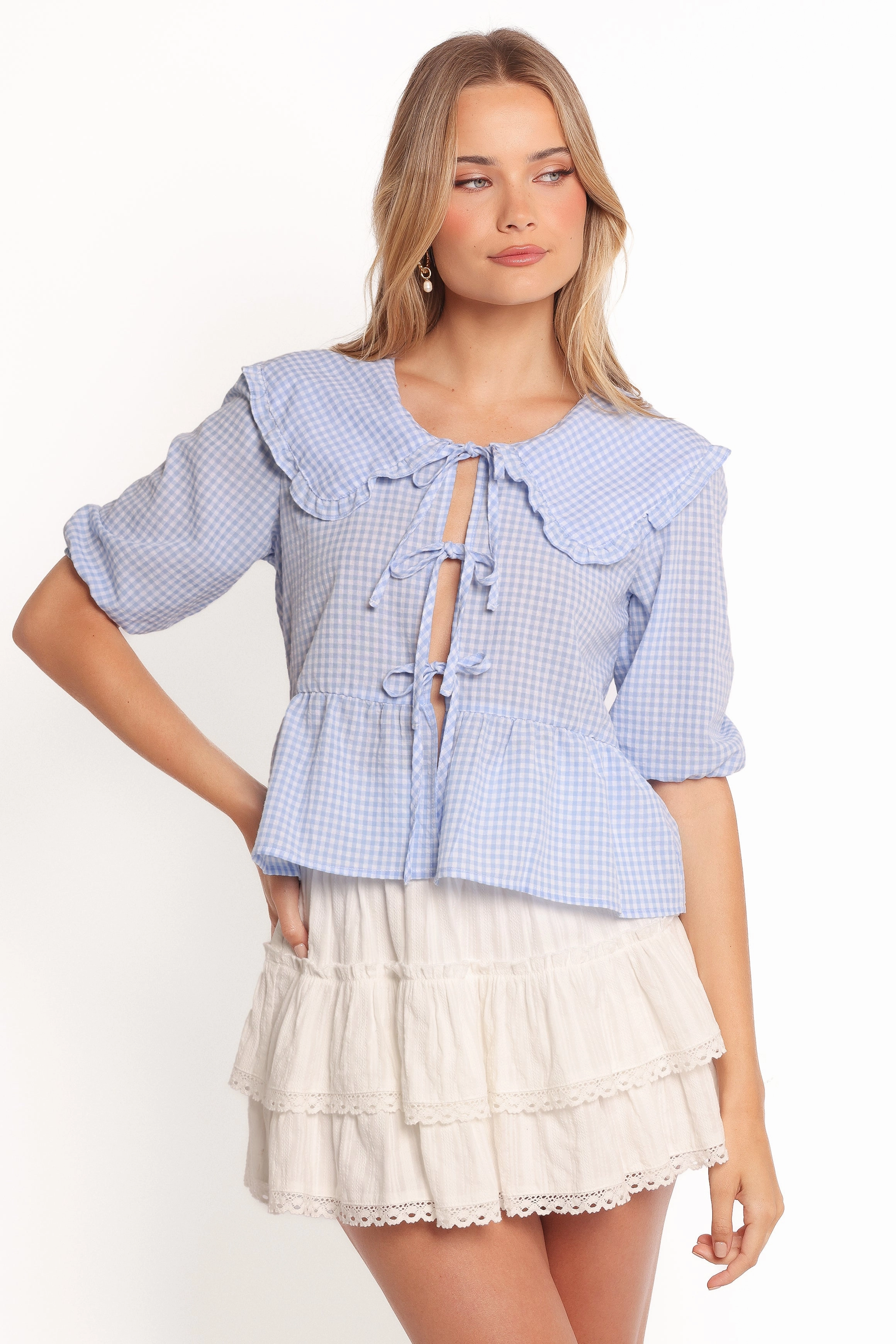 Odor Control Fabric elegant design Tillio Tie Front Top - Blue