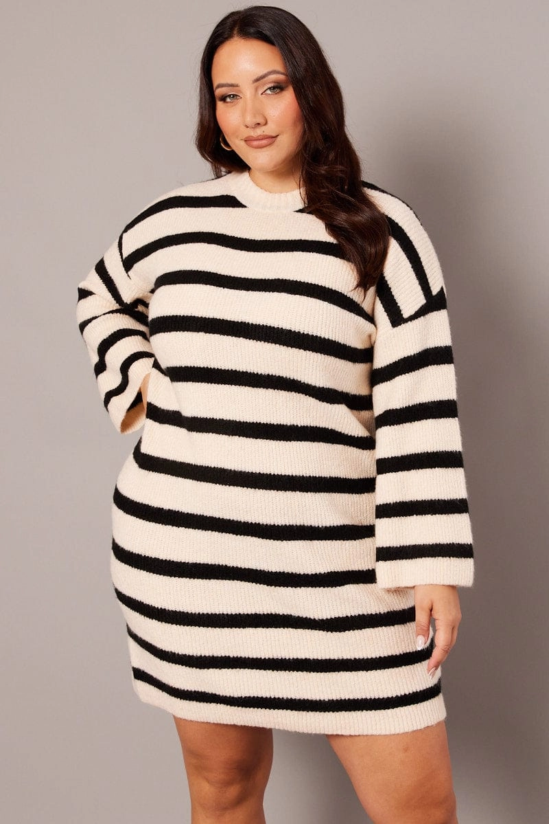 Day Romance Wedding Style Black Stripe Stripe Sweater Dress