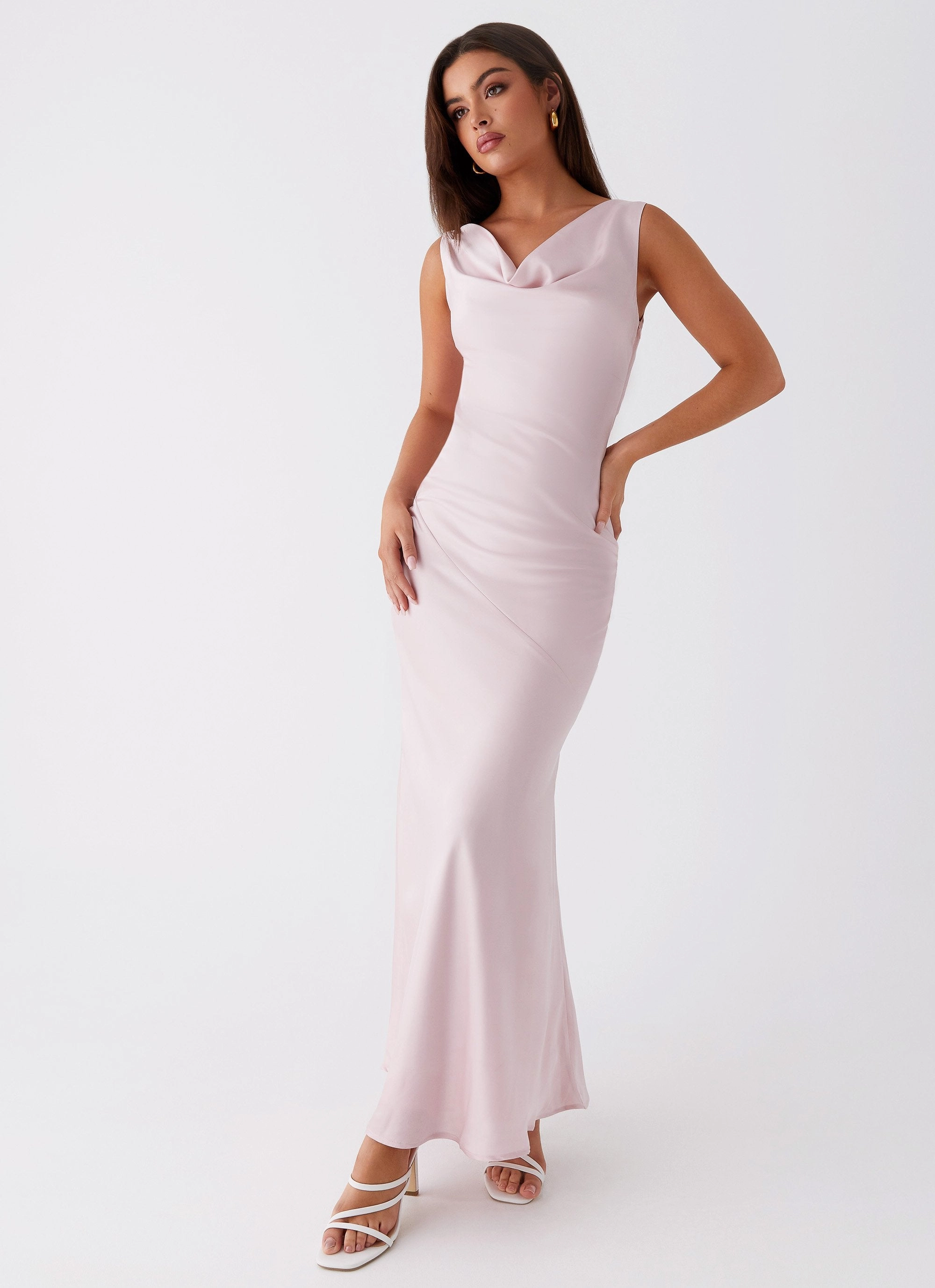 Asymmetrical hem Be Mine Satin Maxi Dress - Mauve Pink