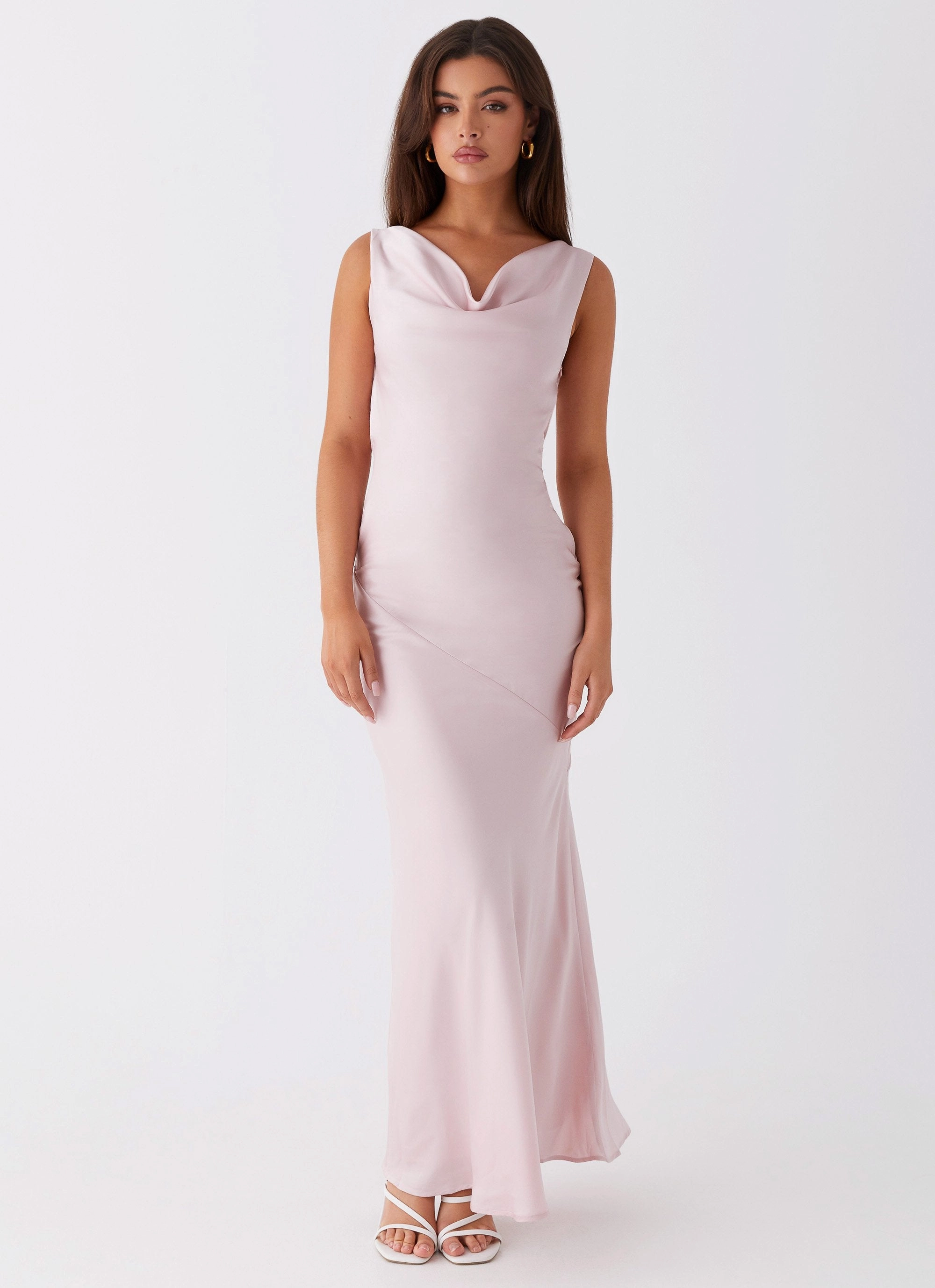 Be Mine Satin Maxi Dress - Mauve Pink Snap-Closure