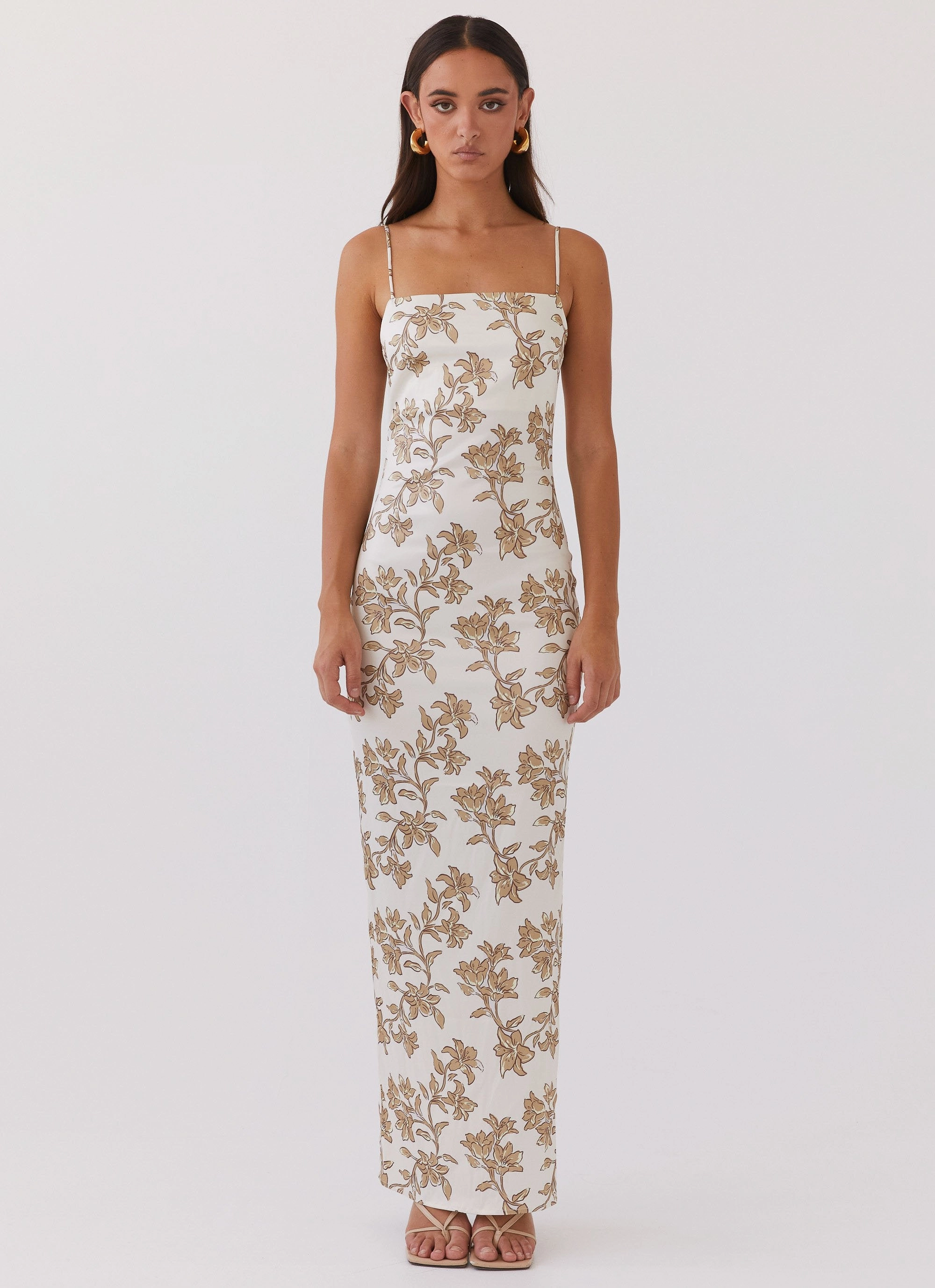Lara Satin Maxi Dress - Hazel Bloom Sleek Touch