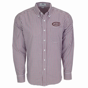 Relaxed Apparel Light material Gingham Button Down Shirt - Dark Maroon & White
