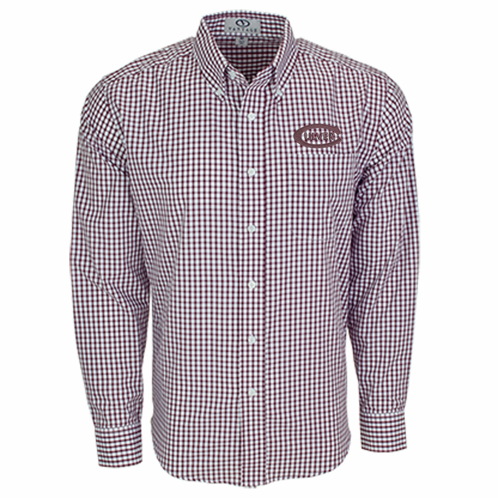 Relaxed Apparel Light material Gingham Button Down Shirt - Dark Maroon & White