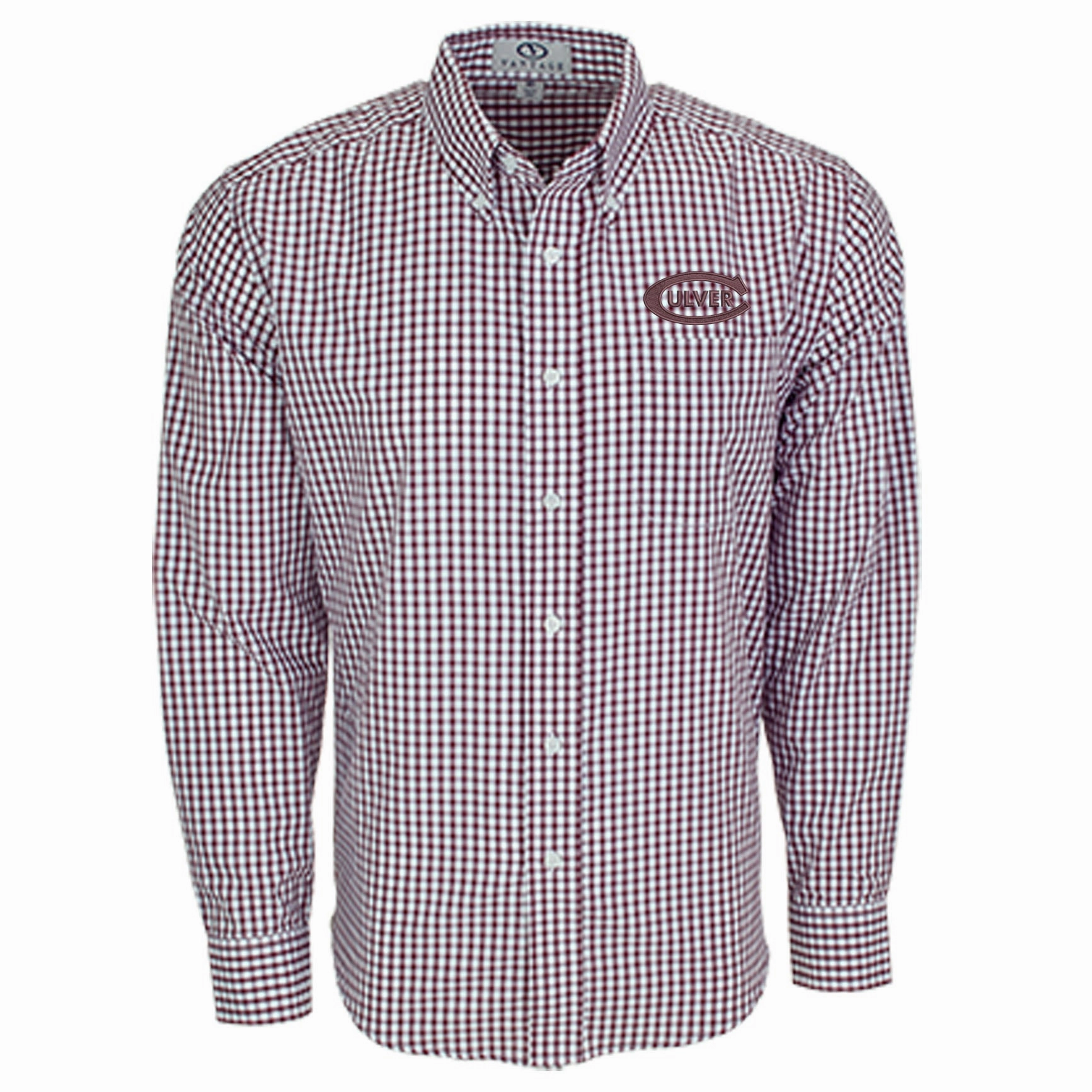 Gingham Button Down Shirt - Dark Maroon & White Classic Layer Minimalist Wear