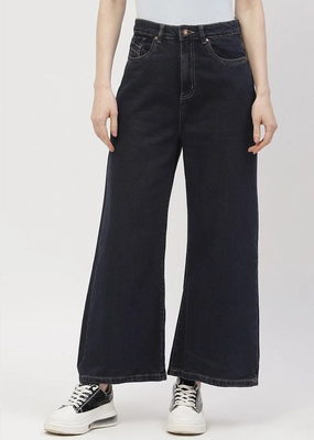 Madame High Rise Carbon Blue Wide Leg Jeans Vibrant Fashion Lover Lightweight Morning Stroll