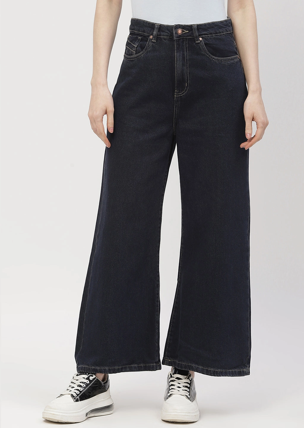 Madame High Rise Carbon Blue Wide Leg Jeans Vibrant Fashion Lover Lightweight Morning Stroll