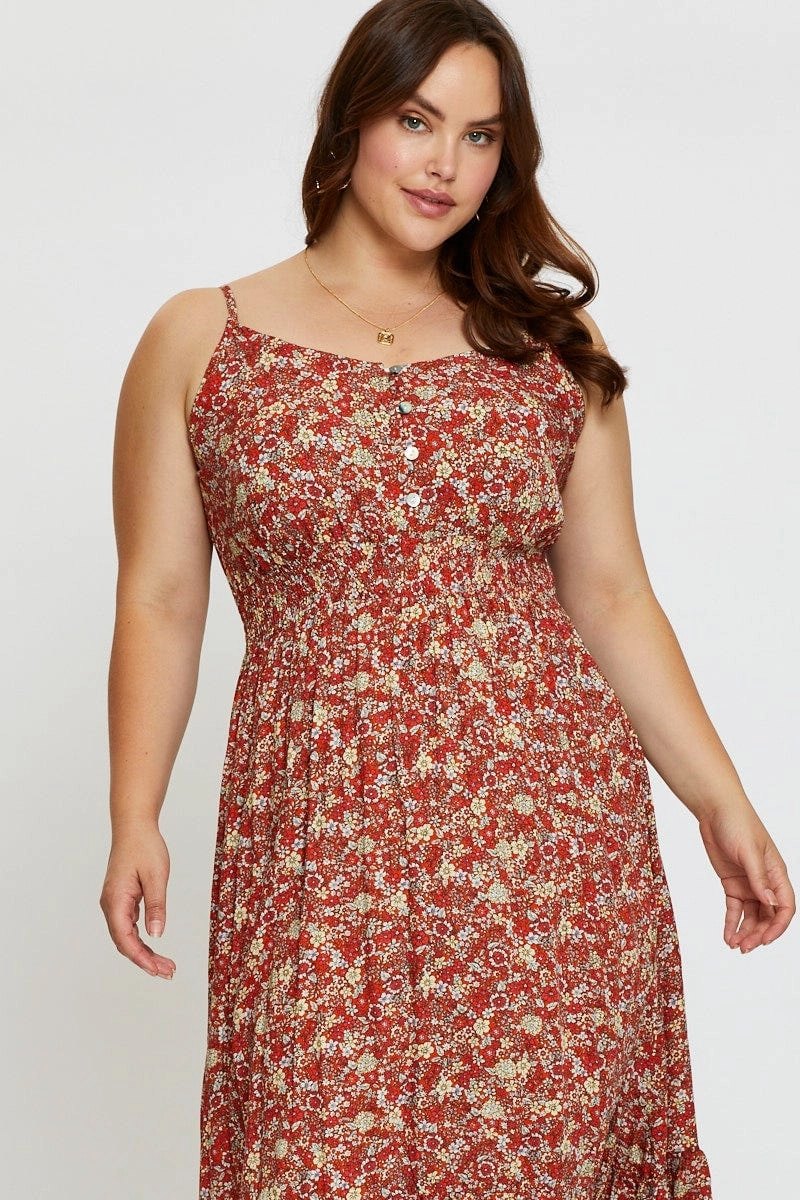 Cozy Mood Easy Match Floral Print Midi Dress V-neck Sleeveless