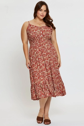 Floral Print Midi Dress V-neck Sleeveless Breathable Style