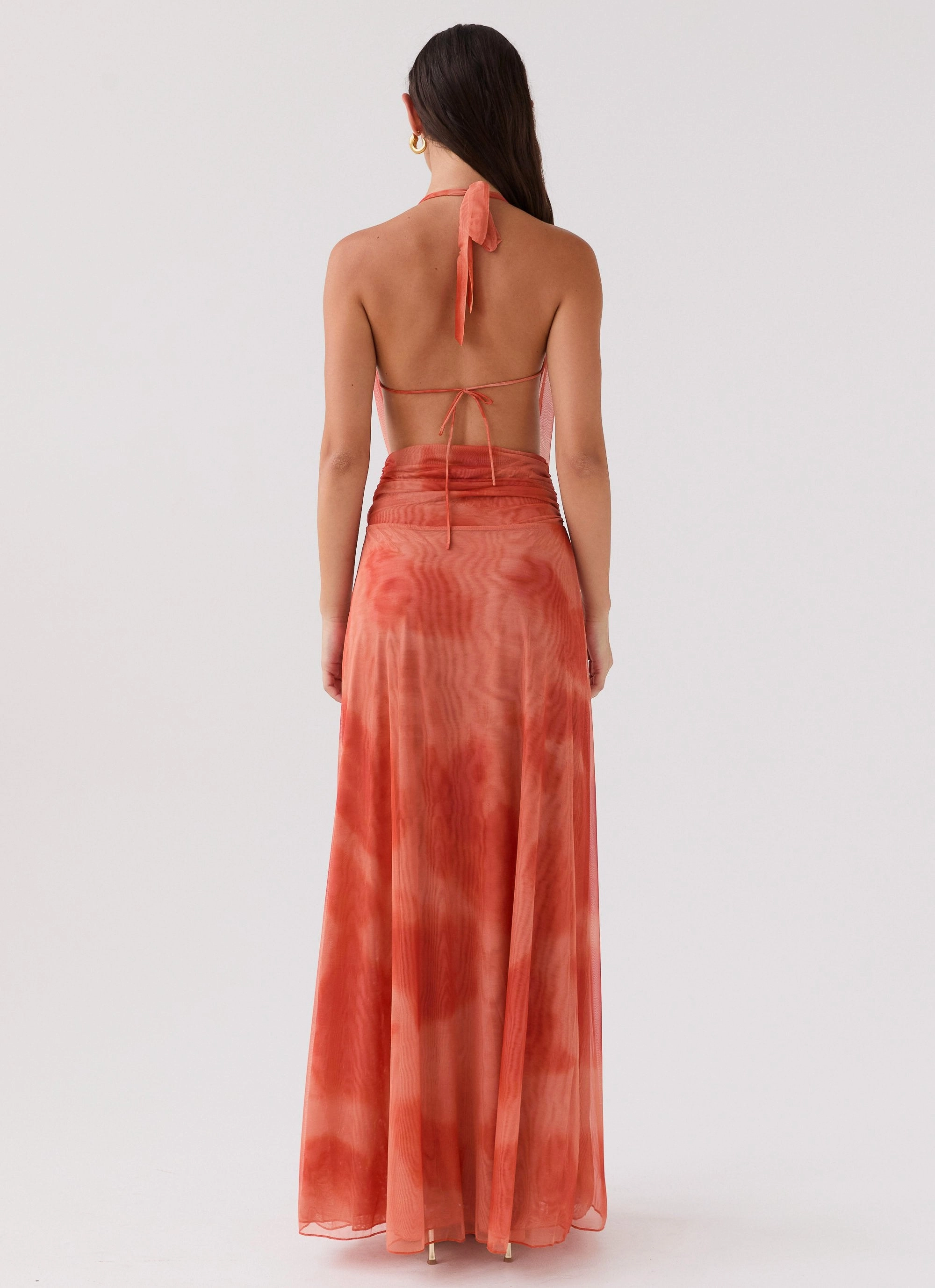 Sleek Silhouette Lightweight Fabric Elysia Chiffon Maxi Dress - Fiery Fusion