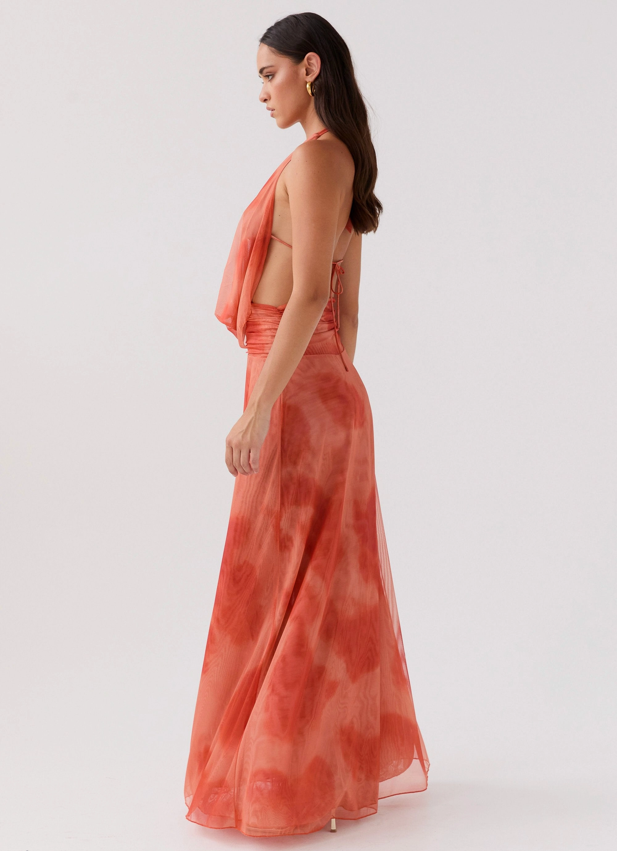 Elysia Chiffon Maxi Dress - Fiery Fusion Elegant Waistband