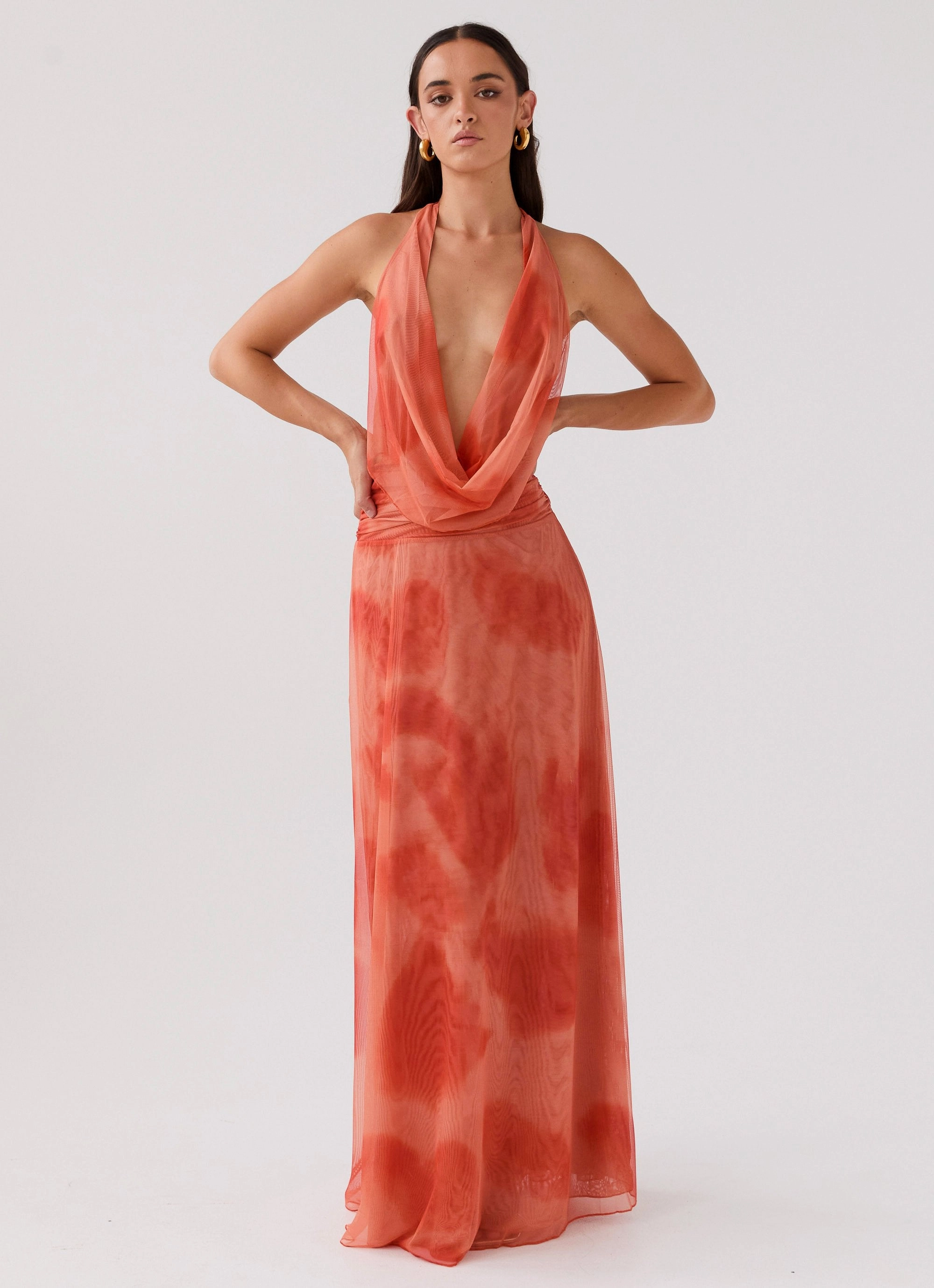 Vibrant fit Cool Texture Elysia Chiffon Maxi Dress - Fiery Fusion