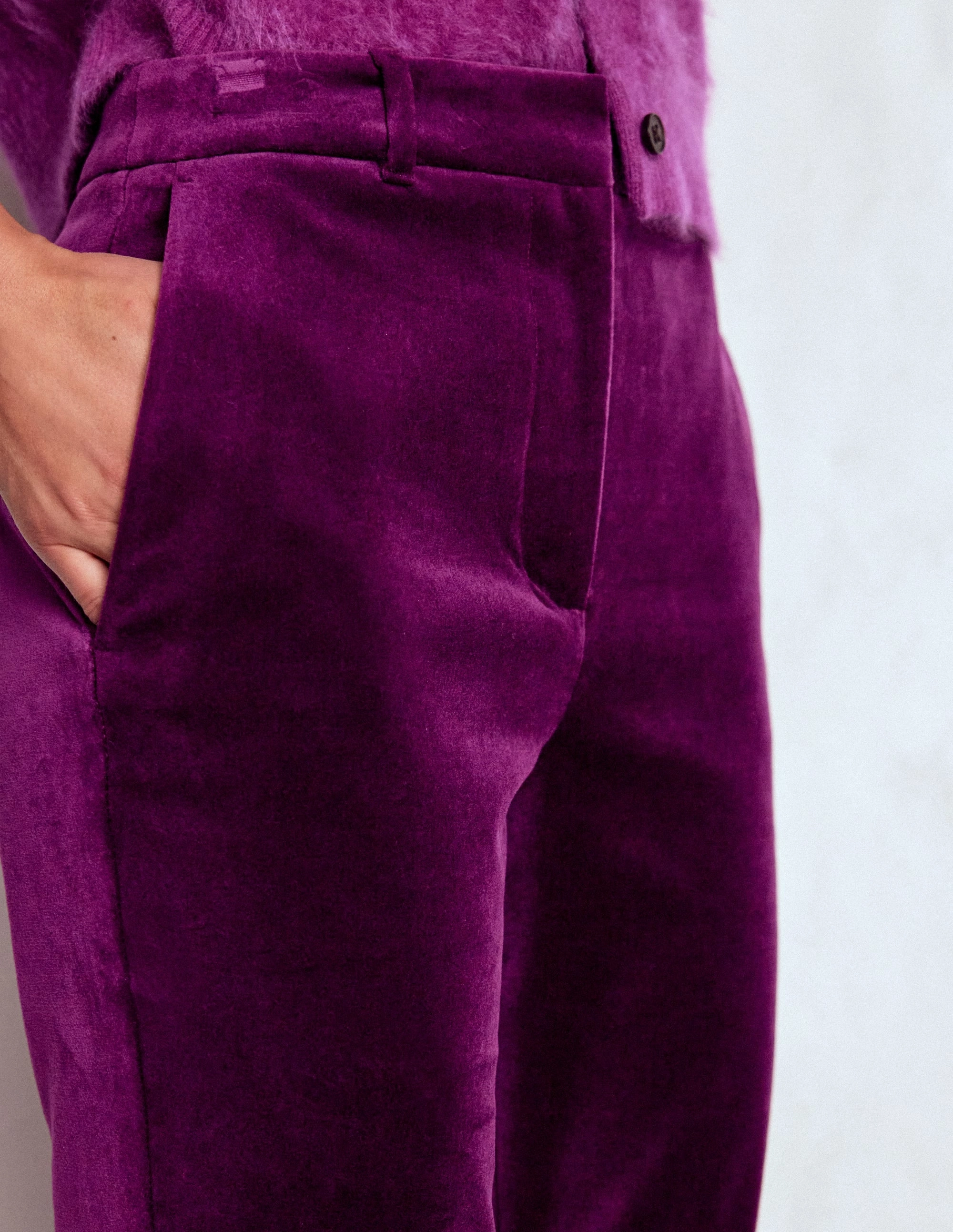 Temperature Regulating Fitted Velvet Flare Trousers-Plum Jam