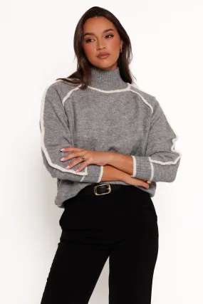 Spandex Integration Rylee Contrast Hem Knit Sweater - Grey