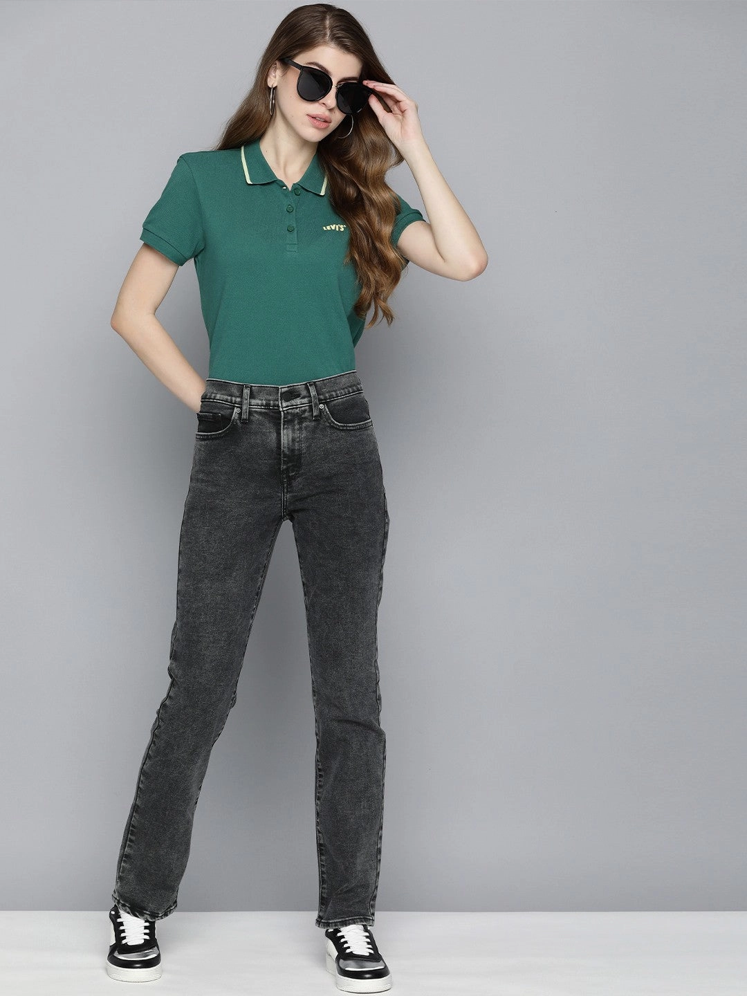 Weekend Style Stretch Bold Look Women's 314 Grey Straight Fit High Rise Jeans