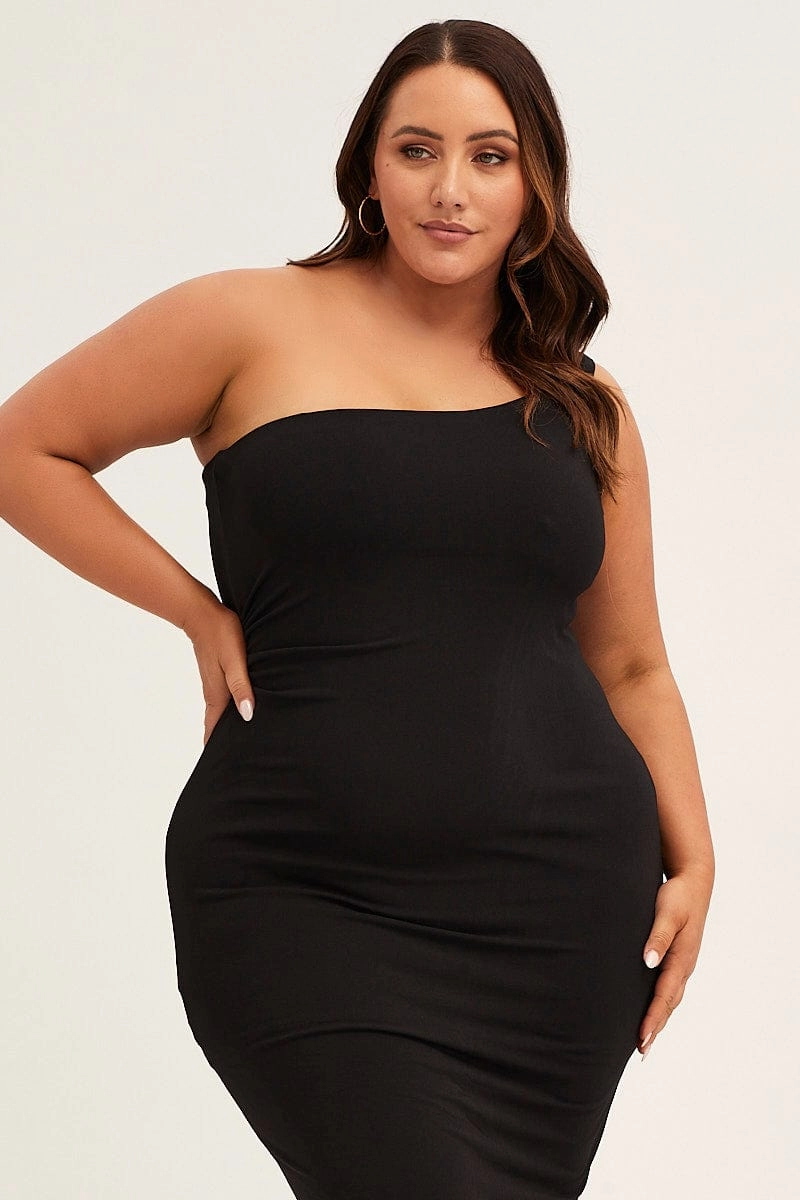 Light Silhouette Black One Shoulder Jersey Bodycon Dress