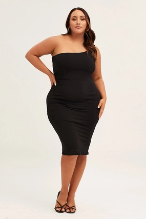 Smart Glide Smart Layers Black One Shoulder Jersey Bodycon Dress