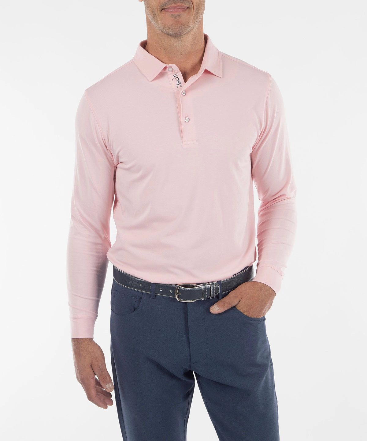 Golf Ready Signature Liquid Cotton Spread Collar Long-Sleeve Polo