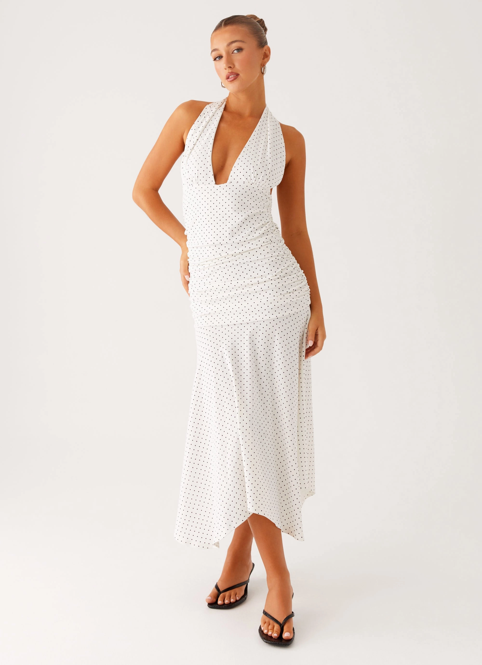 Grettana Halter Neck Midi Dress - White Polka Dot Relax Layers Smart and Chic