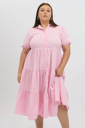 Pink Midi Dress Short Sleeve Shirt EcoFriendlyDye