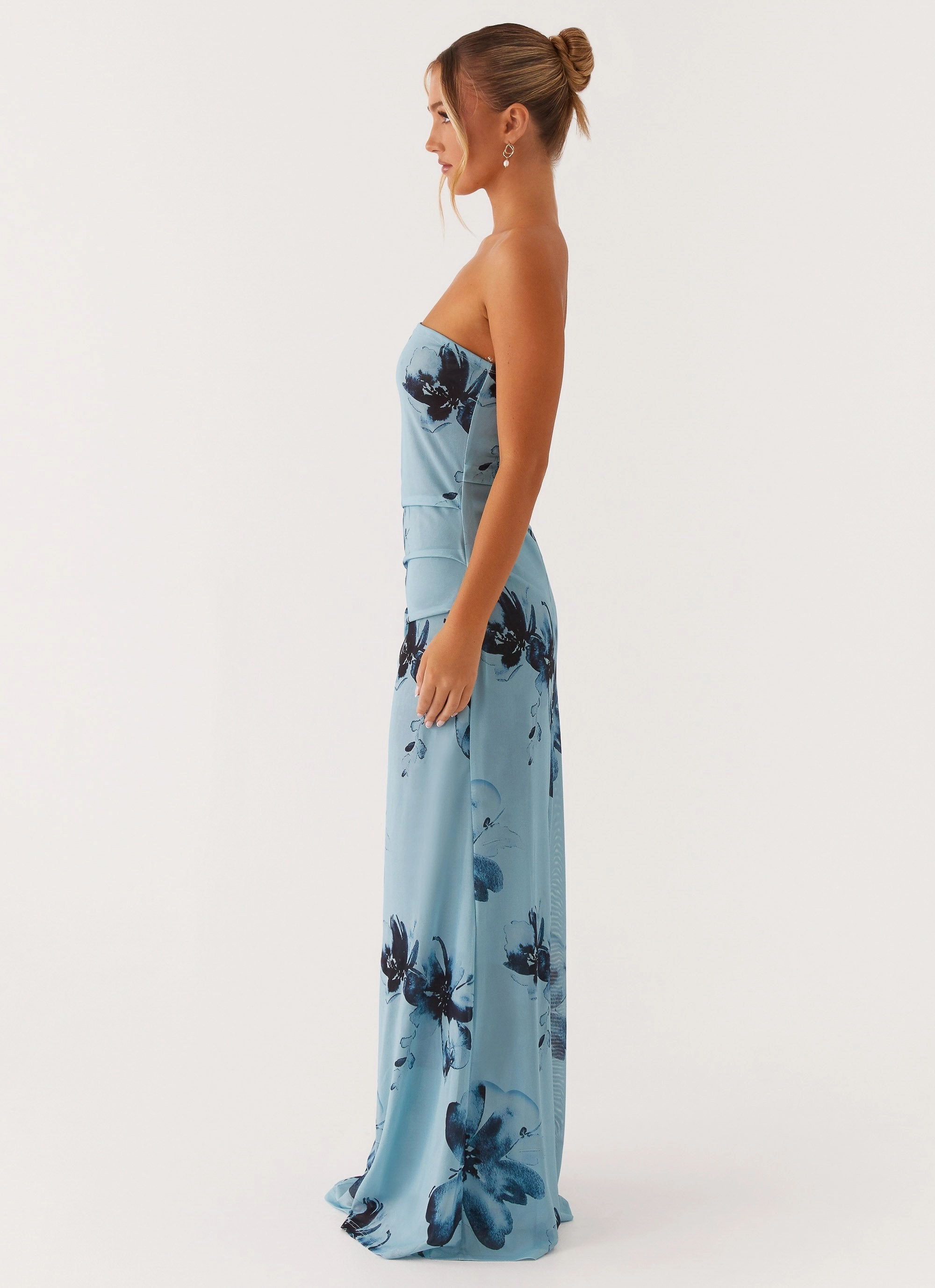 Field Of Dreams Maxi Dress - Blue Black Floral Neutral Flow Chilly Weather Wear
