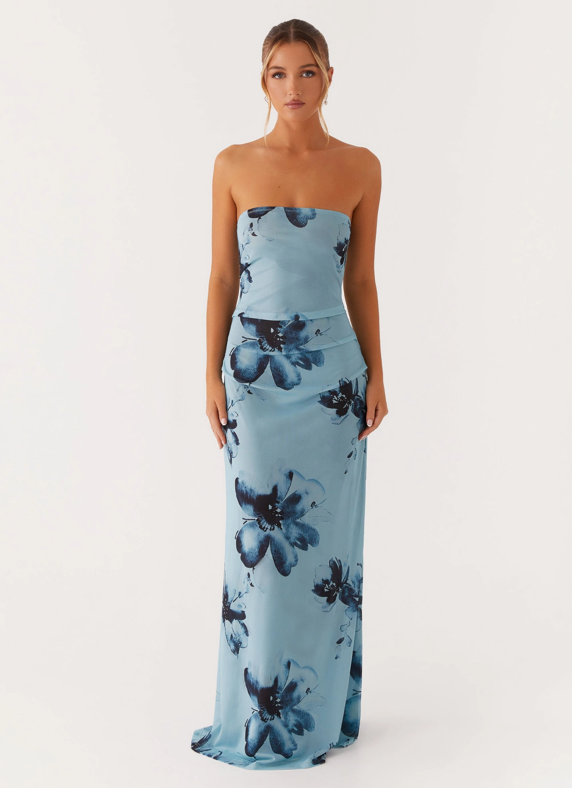 Field Of Dreams Maxi Dress - Blue Black Floral Calm Silhouette All Inclusive