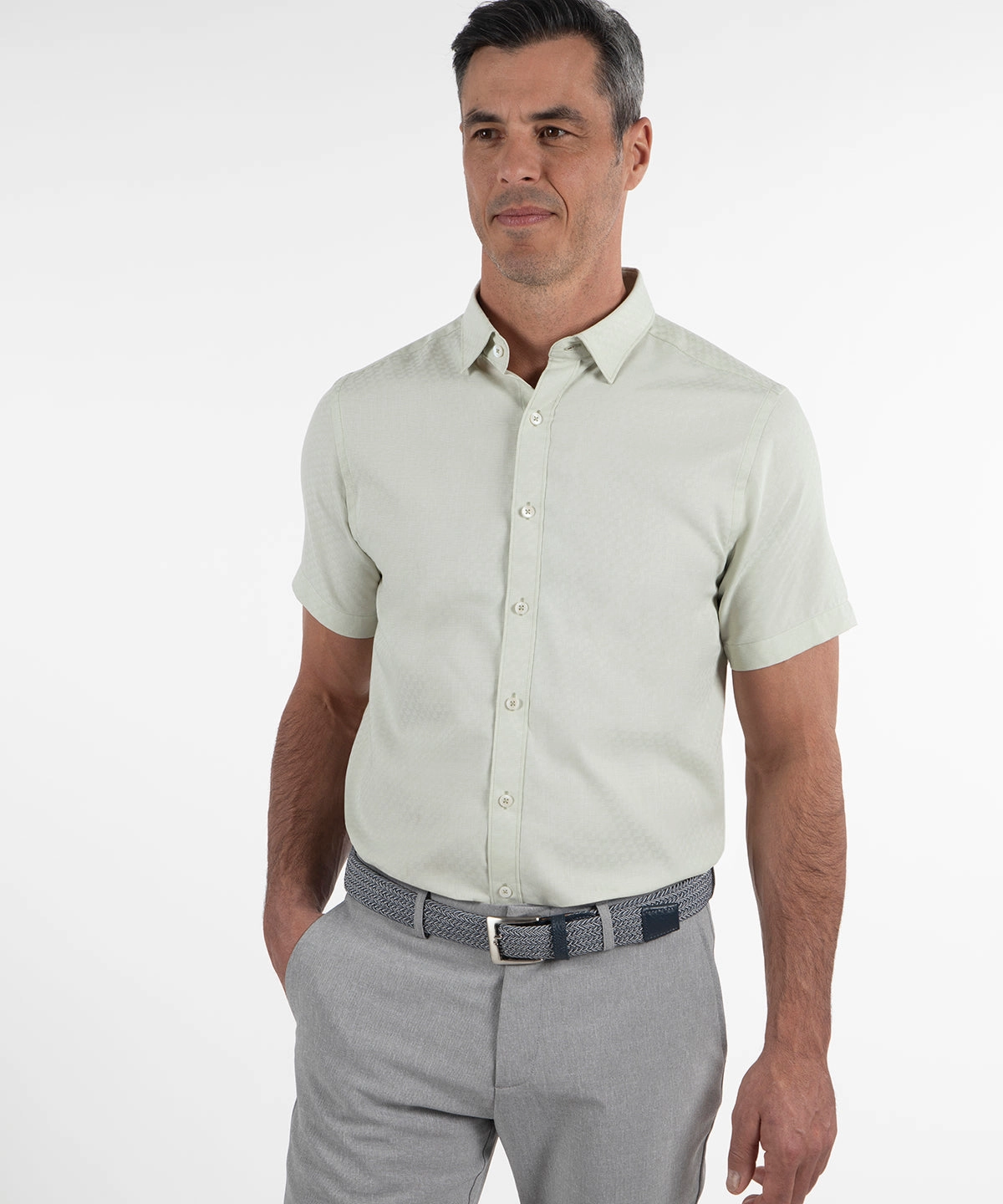 Signature Berkeley Tonal Grid Print Wrinkle Resistant Short Sleeve Sport Shirt Casual Fit