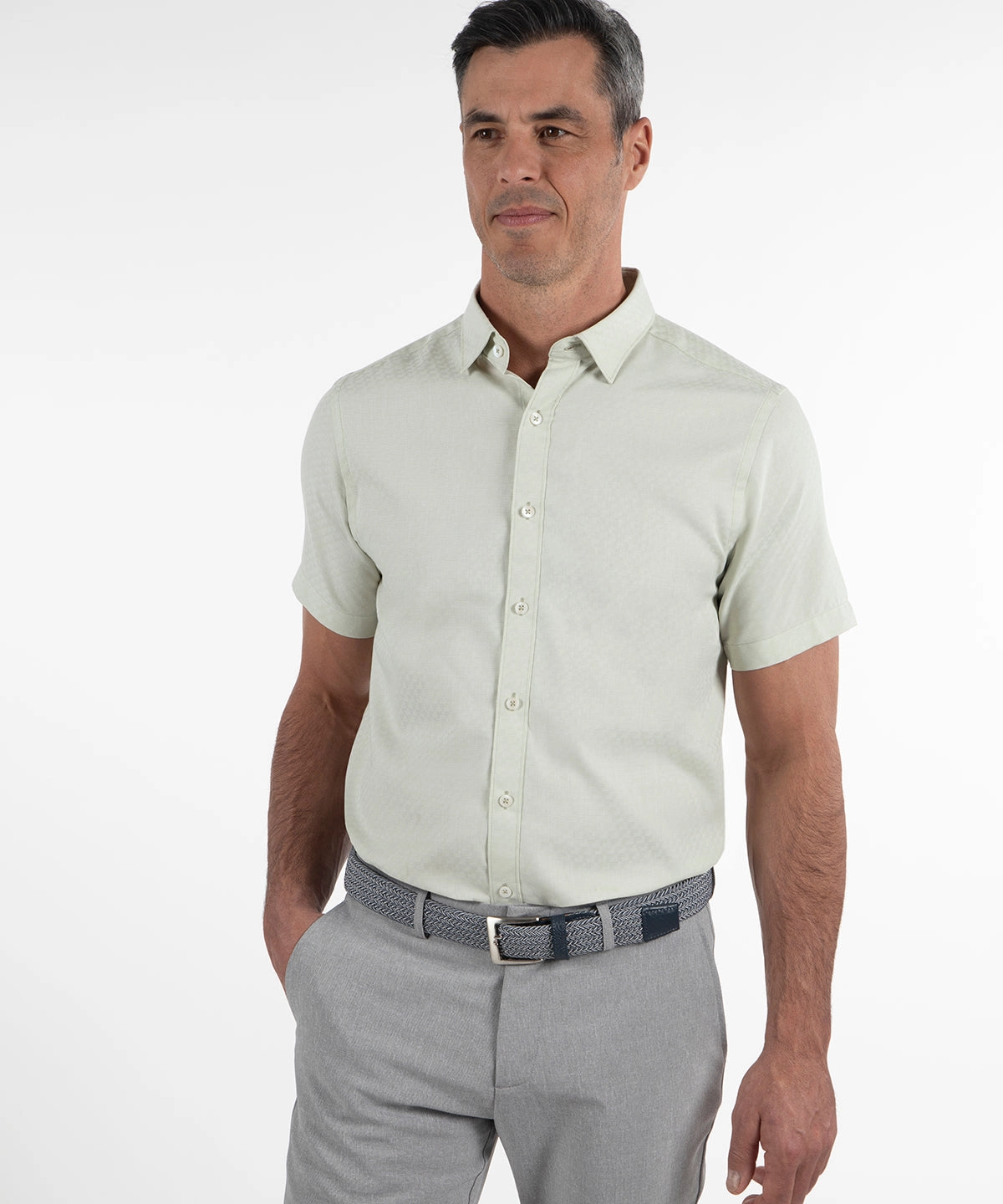 Signature Berkeley Tonal Grid Print Wrinkle Resistant Short Sleeve Sport Shirt Comfort Wear