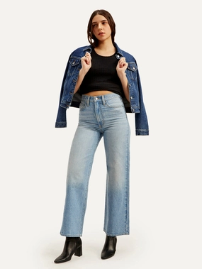 Casual Musthave Women's Light Blue Ribcage Bell Bottom Wide Leg Fit High Rise Jeans