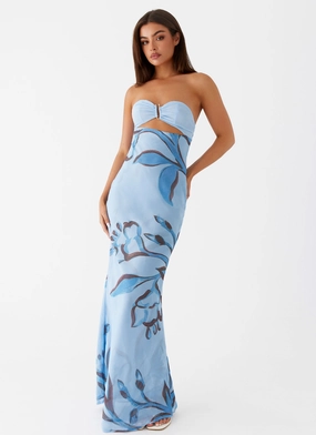 Tropicana Maxi Dress - Blue Floral Magnetic-Closure
