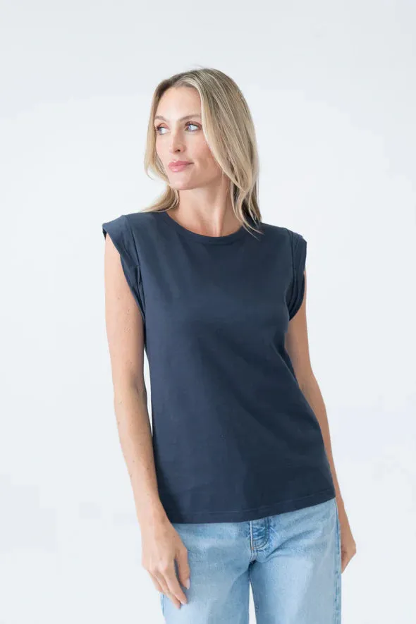 Skin Friendly Blends Twisted Cap Sleeve Caroline Tee | Navy HeavyweightPremiumBlend