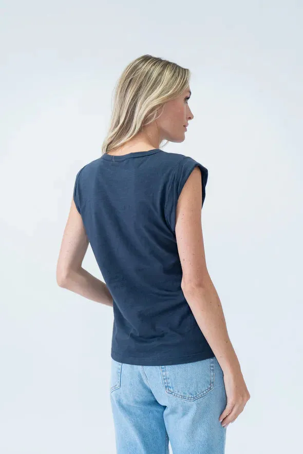 Twisted Cap Sleeve Caroline Tee | Navy HeavyweightPremiumBlend Low carbon footprint