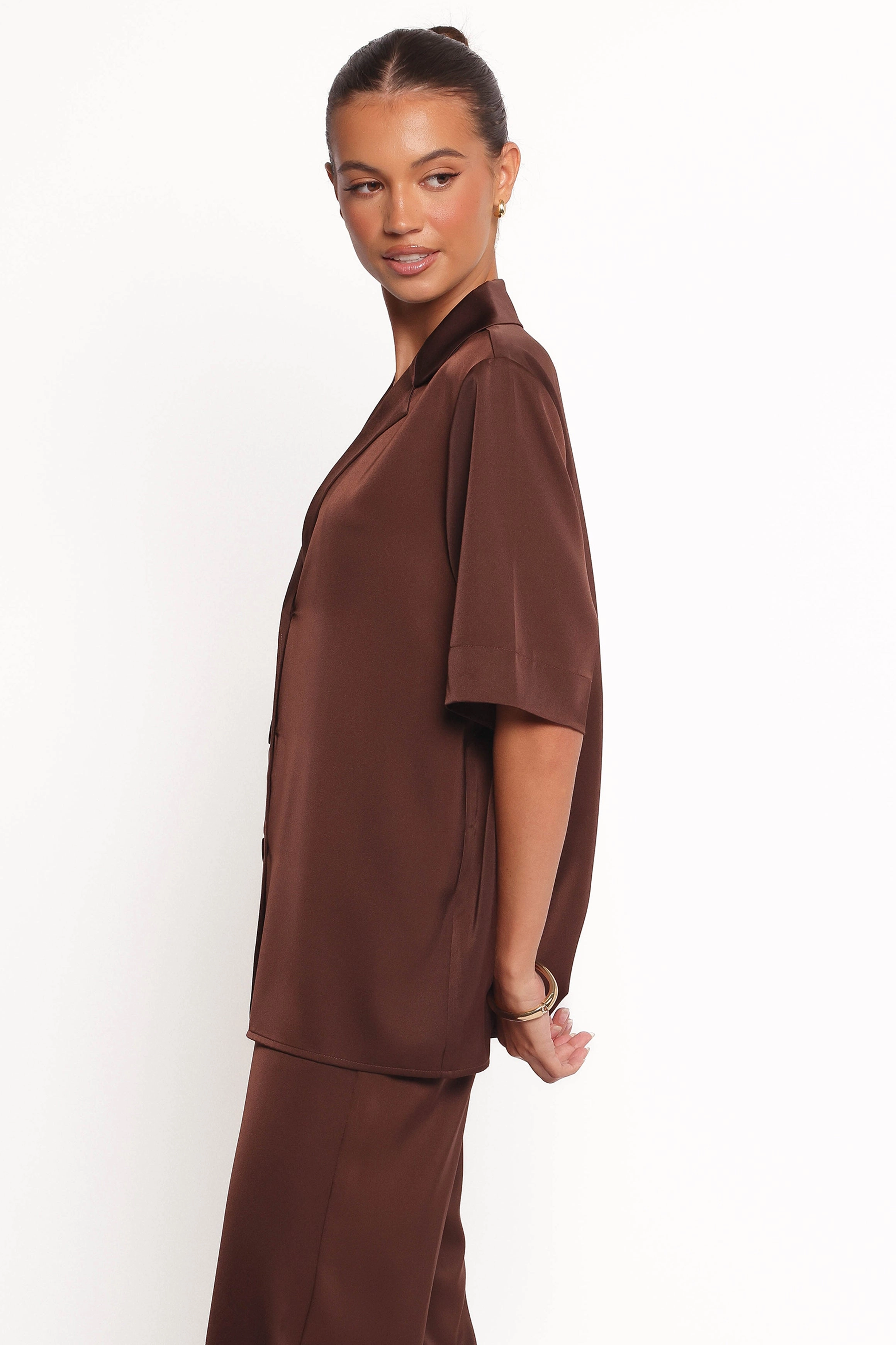 Wrinkle Resistant Material Camouflage Print Arryn Short Sleeve Shirt - Chocolate Brown