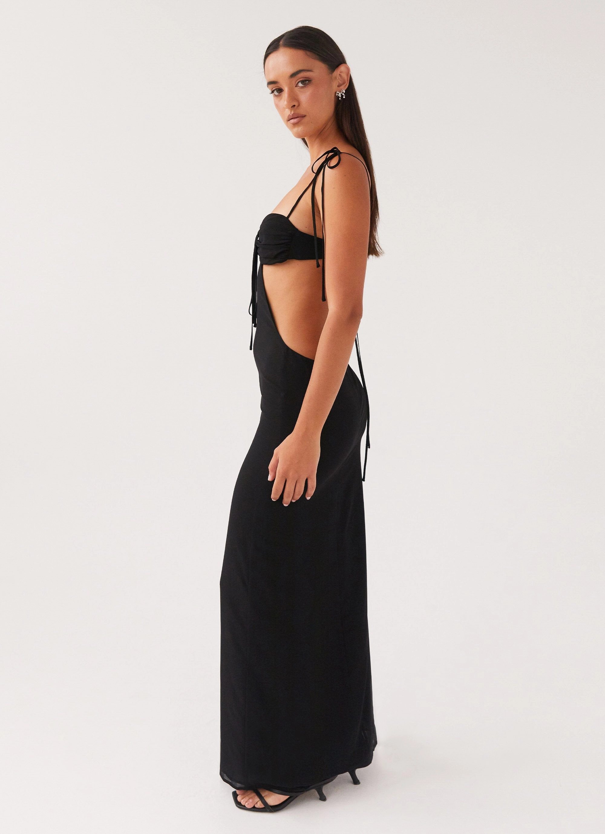 Breathable-Lining Tyra Ruched Maxi Dress - Black