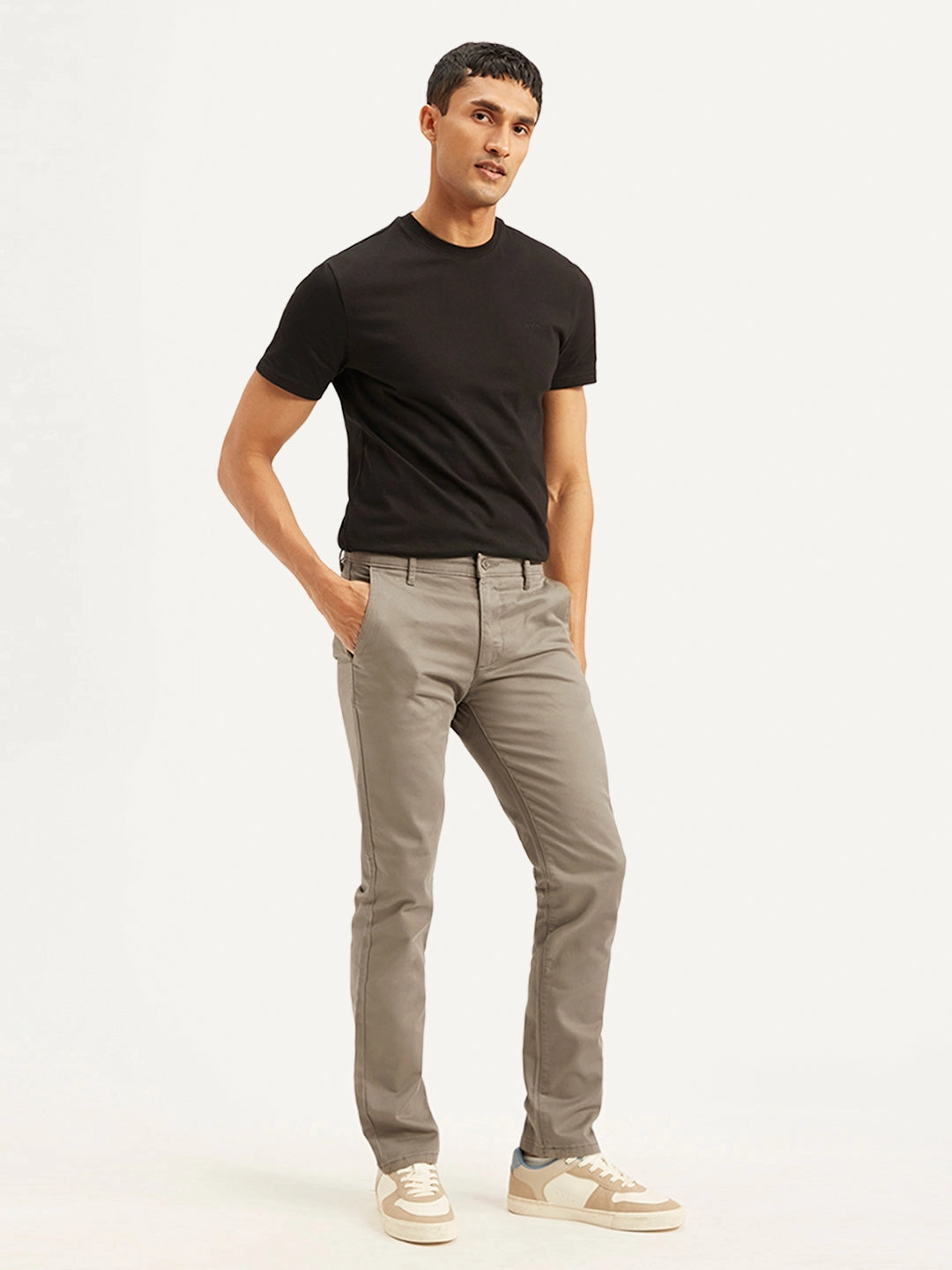 Men's Taupe Slim Fit Chinos Flexible Knees