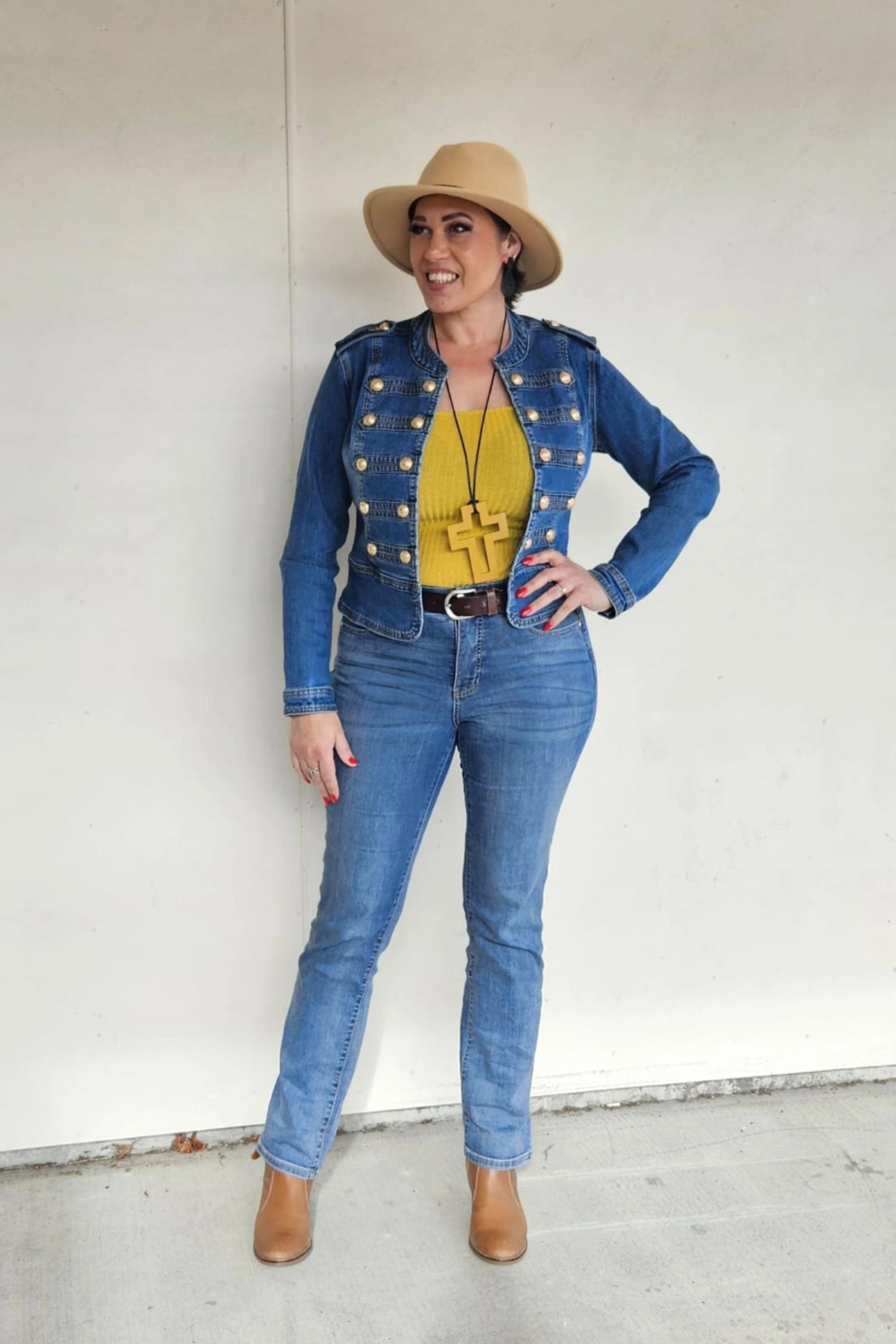 Soft Comfort Design Expandable Side Gussets Frank Lyman - 246204U Military Denim Jacket