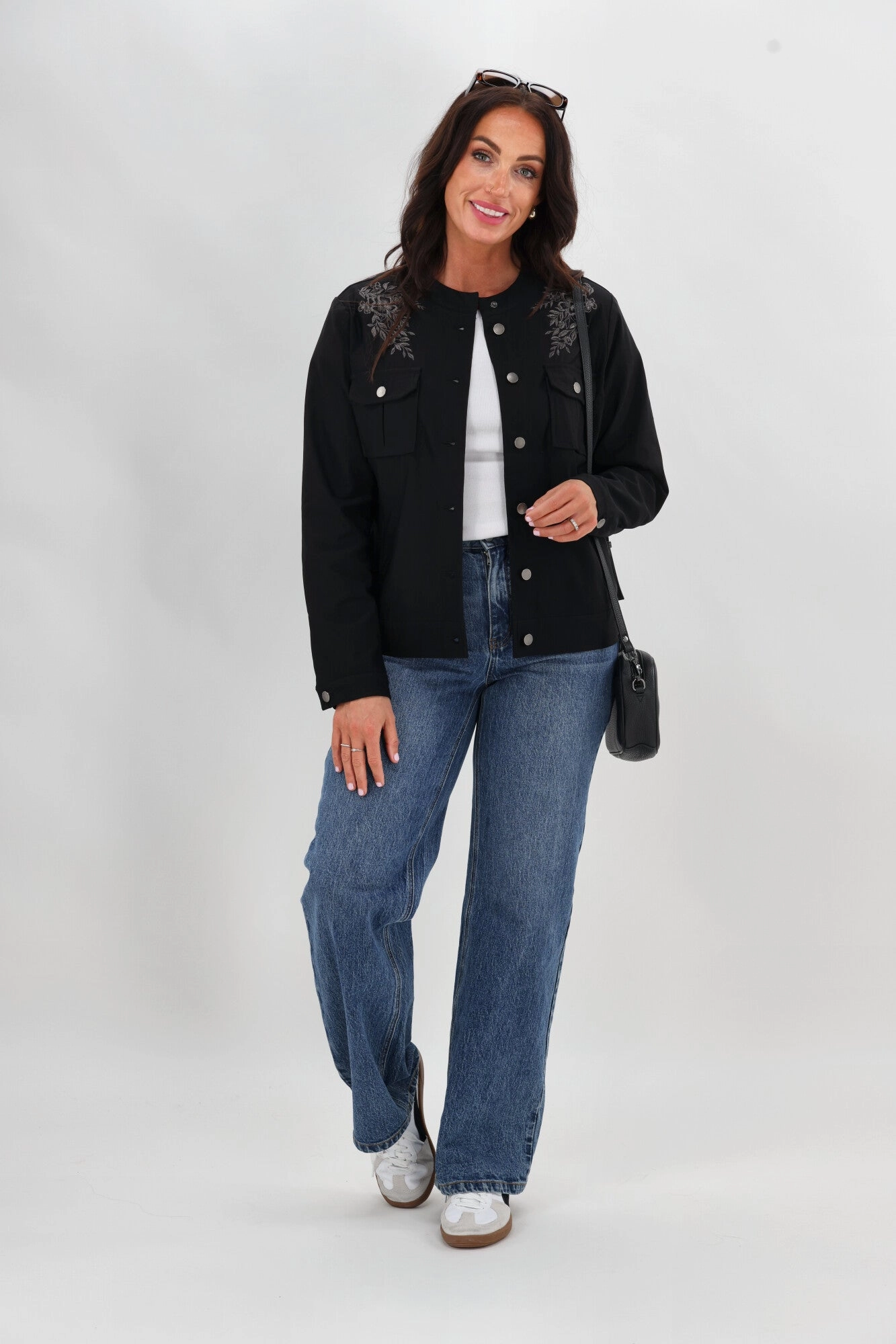 Sunday Boho Teller Embroidered Yoke Jacket Black Sun Protective Fabric