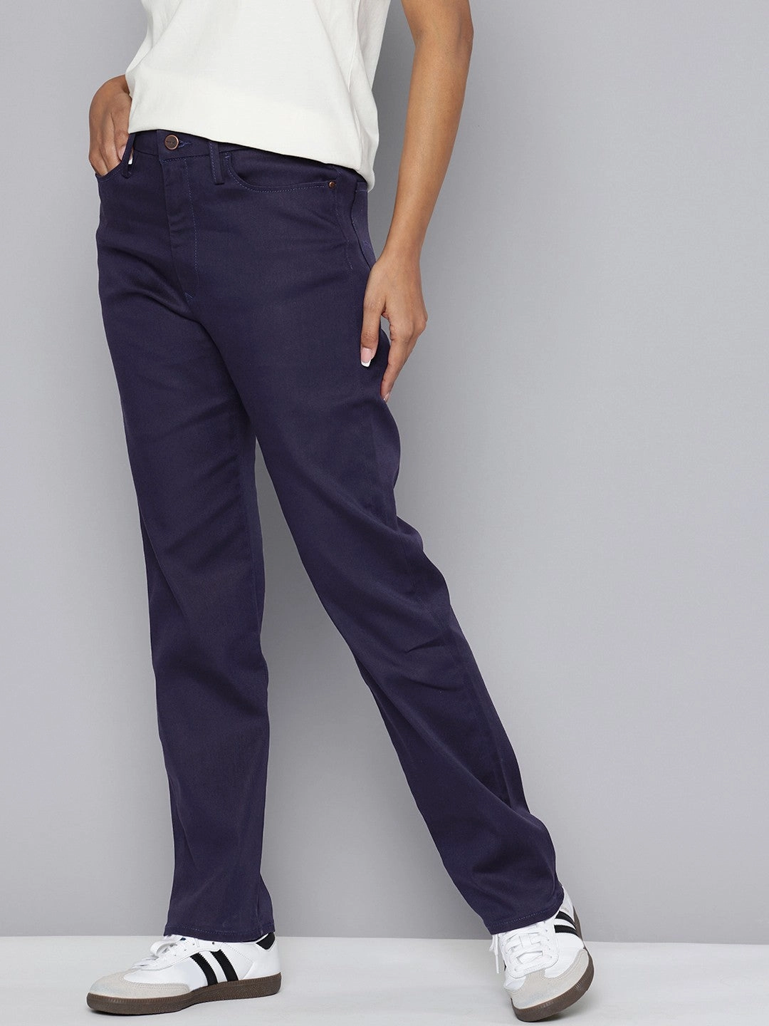 Sleek and Soft StainResistantCoating Women's Redloop High Rise Navy?Straight Fit Trousers