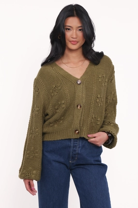 Airflow channels Melody Textured Button Up Cardigan - Olive