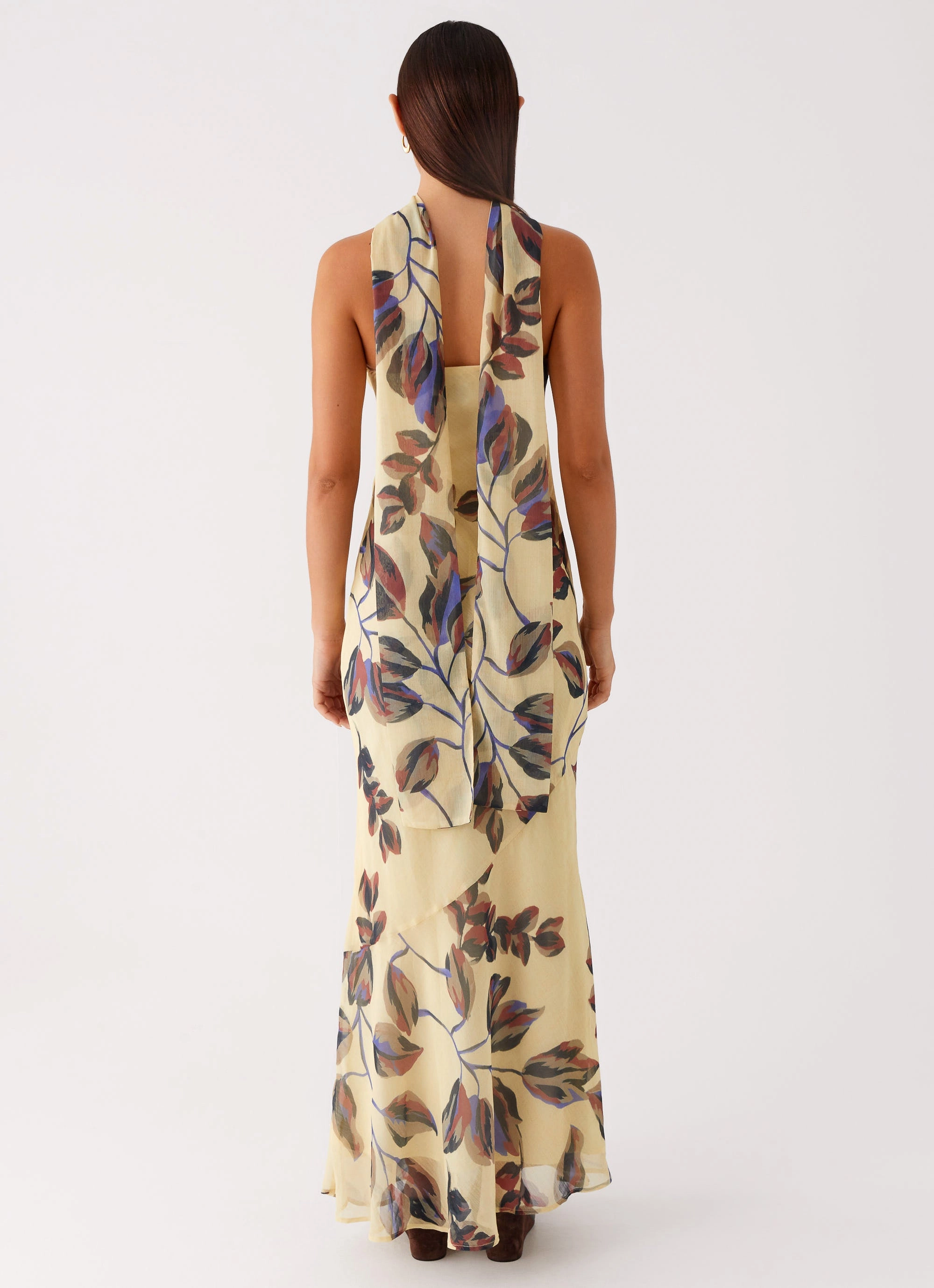 Breathable Photo Bright Under The Pagoda Maxi Dress - Buttercream Leaf Print