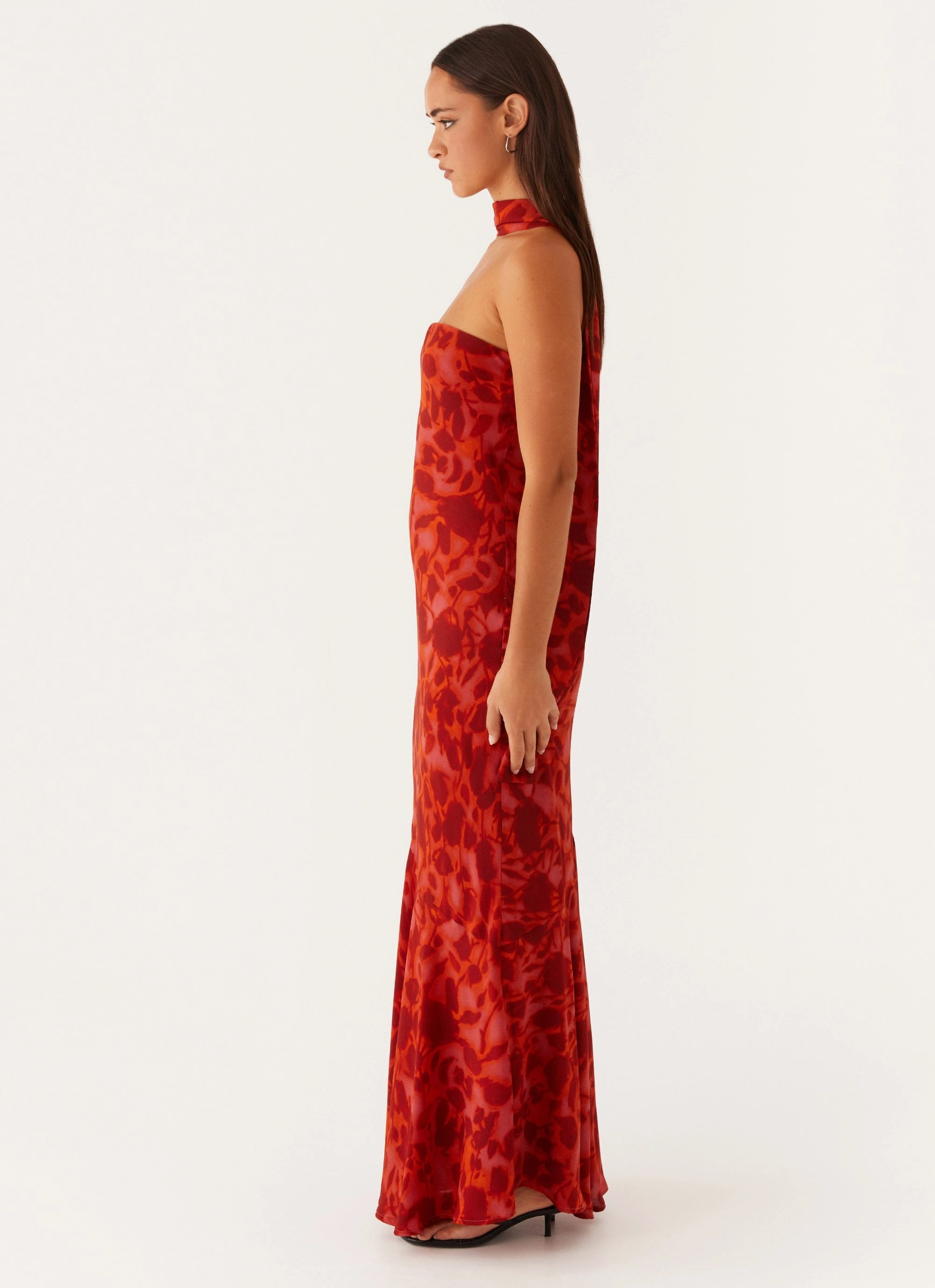 Linen Soft Under The Pagoda Maxi Dress - Deep Red Floral