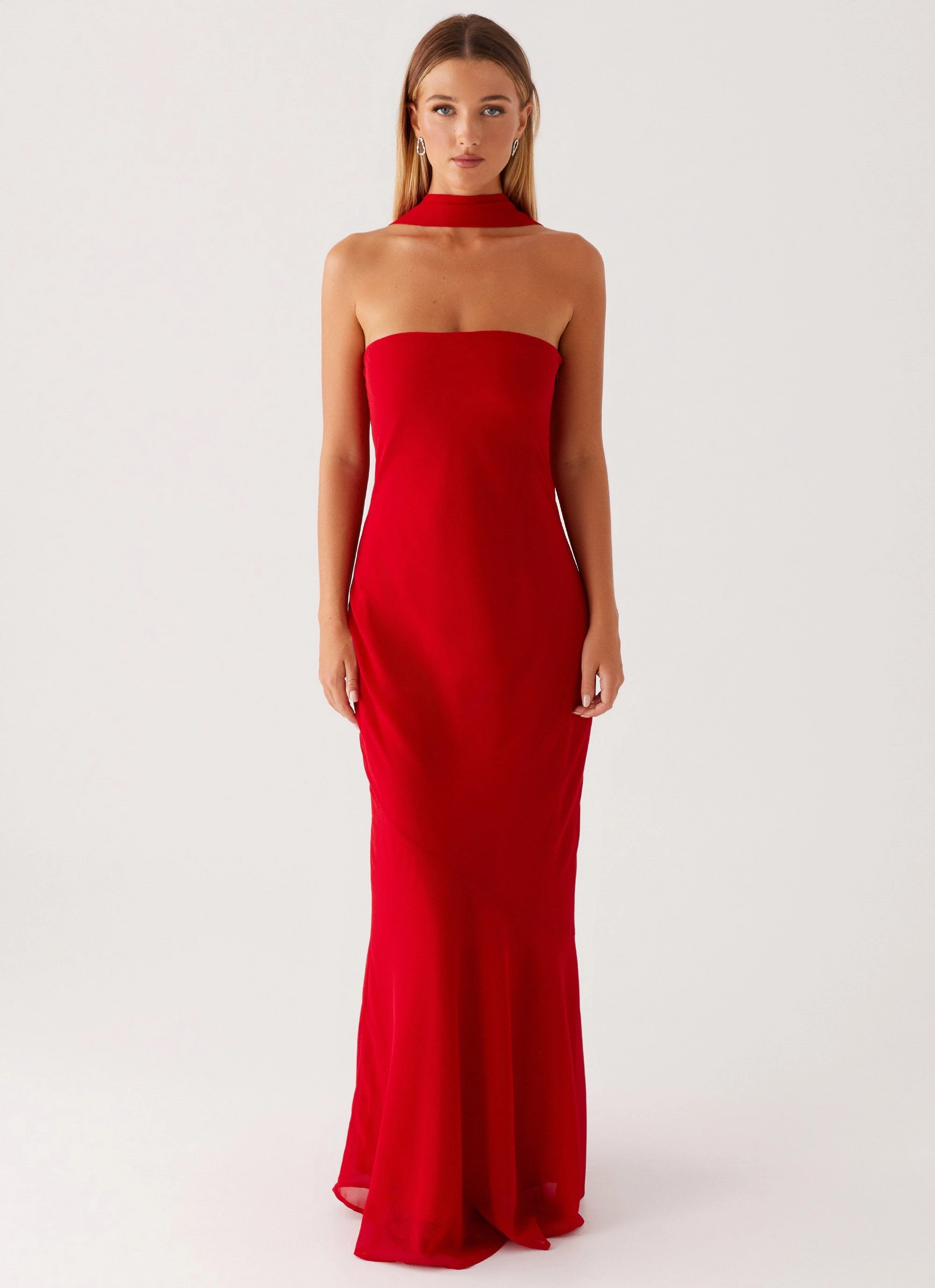 Under The Pagoda Maxi Dress - Red Soft Draping Feminine fit-and-flare silhouette