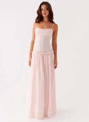Layered Texture Art-Gallery Jacinda Drop Waist Maxi Dress - Pink