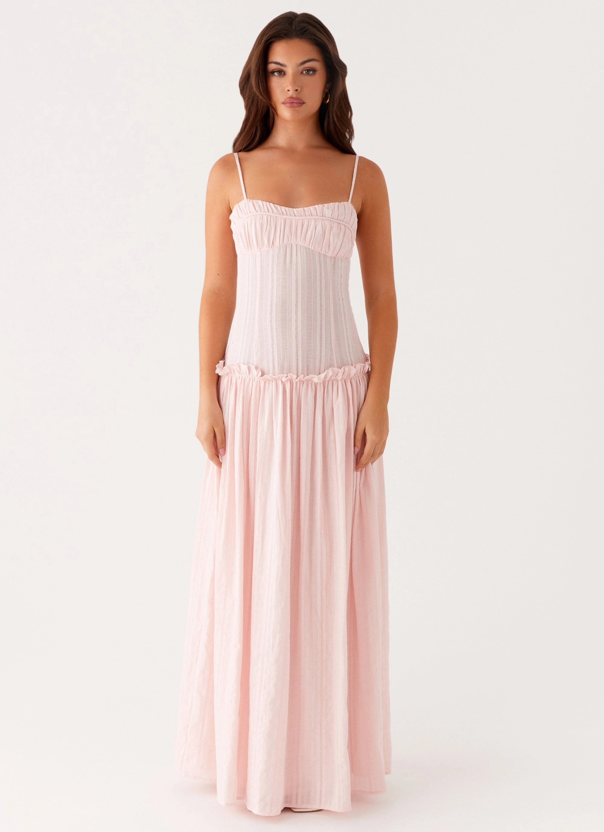 Jacinda Drop Waist Maxi Dress - Pink Elegant Detail