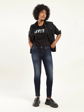 Low Impact Manufacturing Stylish Vibrant Women's 711 Blue Skinny Fit Mid Rise Jeans