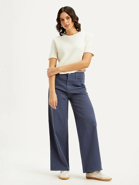 Spring Mood Trendy Women's Navy Blue Vintage Chino Wideleg Fit High Rise Jeans